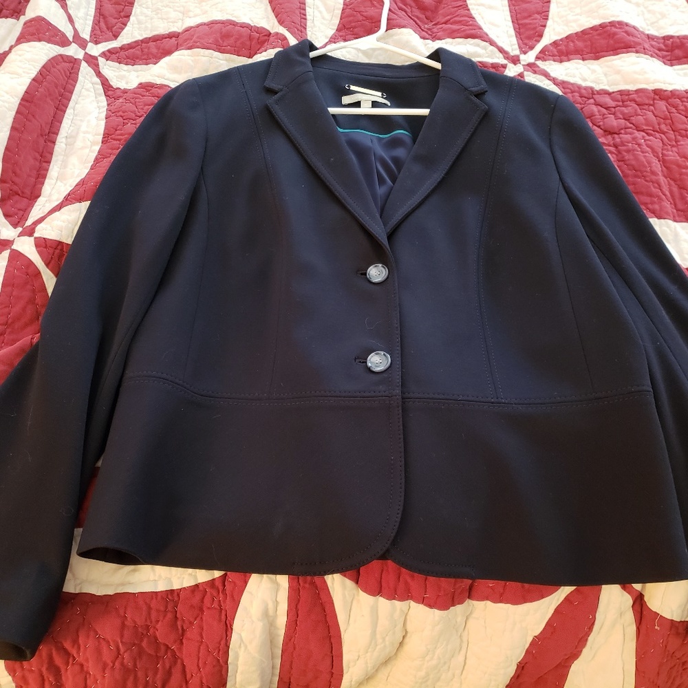 Talbots Navy Ponte Peplum Blazer sz 16